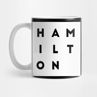 Hamilton | White square, black letters | Canada Mug